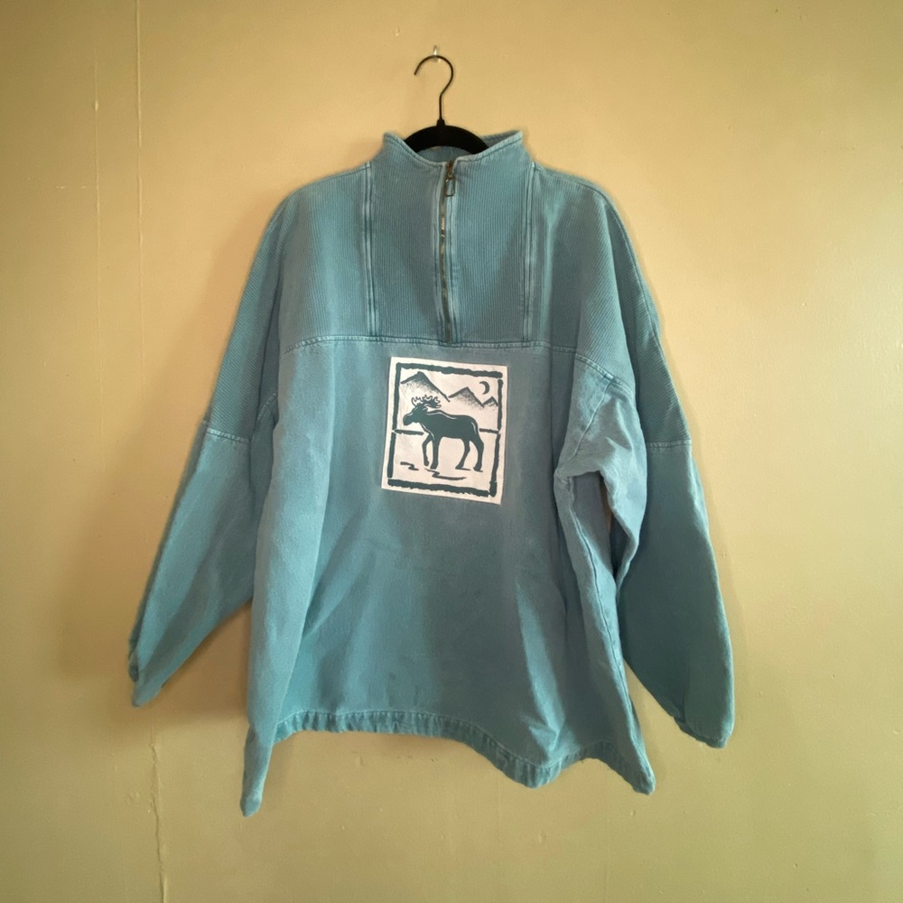 COLDWATER CREEK Half Zip Ribbed Pullover w/ Moose Patch